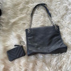 Gray set Purse satchel bundle set wallet grey textured shoulder bag chain strap